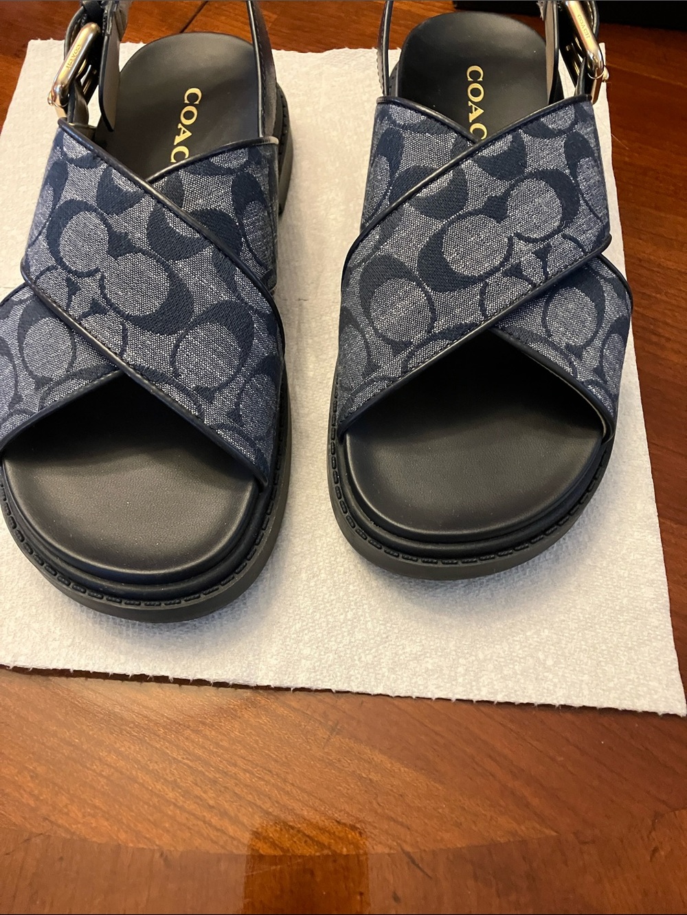 COACH.Navy Signature Canvas Crisscross Slingback Sandals with Box. Size 7 Worn 1 - Picture 11 of 16
